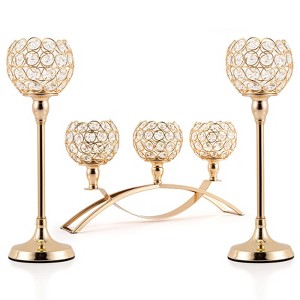 MOEPISY Set of 3 Gold Candle Holders Wedding Table Centerpieces,Tealight Candlestick Candelabra Stand - 1 of 4