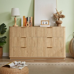 6 Drawer Dresser for Bedroom, 55" Wide Chest of Drawers with Gold Handles, Fluted Closet Drawer TV Stand, Clothing Storage Organizer for Living Room - 1 of 4