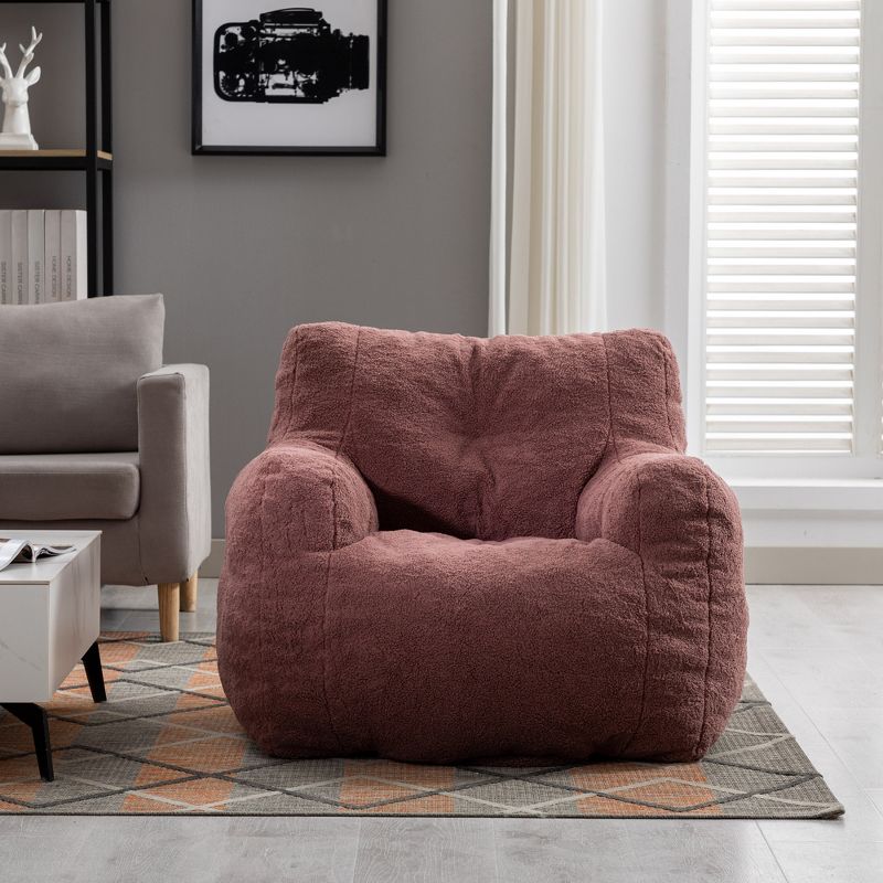 Soft Bean Bag Chairs with Memory Foam, 37" W Teddy/Linen Bean Bag Arm Chair & Fluffy Lazy Sofa 4A - ModernLuxe, 2 of 12