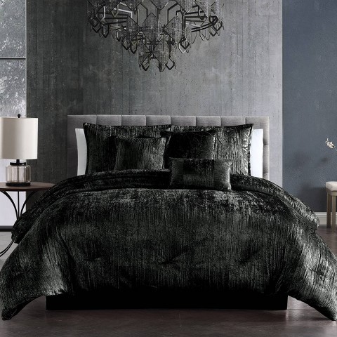 Riverbrook Home 7pc Queen Turin Crinkle Velvet Comforter Set Black - Riverbrook Home: Luxurious Bedding Ensemble with Shams & Pillows