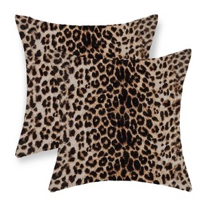 Leopard Pillow Covers 18x18 Inch Set of 2 Cheetah Brown Throw Pillows Skin Animal Print Pillow Cases - 1 of 4