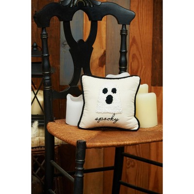 Small Beige and Black Halloween Ghost Throw Pillow