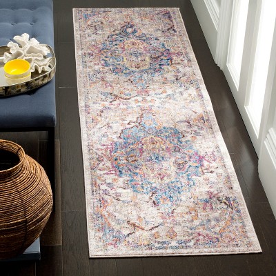 Blue and Light Grey Synthetic Hand-Knotted Runner Rug