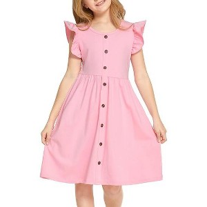 Arshiner Girls Dress Flutter Sleeve A-Line Button Down Sundress Casual Midi Dresses - 1 of 4