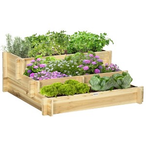 3 Tier Raised Garden Bed, Water Draining Fabric for Soil, Elevated Wood Flower Box for Vegetables, Herbs - 1 of 4