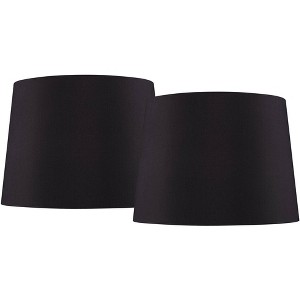 Springcrest Set of 2 Black Faux Silk Medium Drum Lamp Shades 11" Top x 13" Bottom x 9.5" Slant x 9.5" High (Spider) Replacement with Harp and Finial - 1 of 4