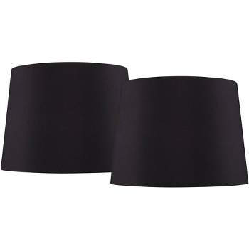 Springcrest Set of 2 Black Faux Silk Medium Drum Lamp Shades 11" Top x 13" Bottom x 9.5" Slant x 9.5" High (Spider) Replacement with Harp and Finial