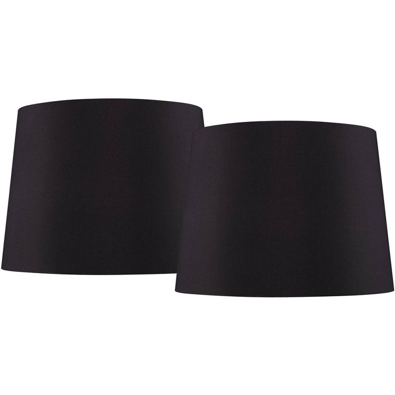 Springcrest Set of 2 Black Faux Silk Medium Drum Lamp Shades 11" Top x 13" Bottom x 9.5" Slant x 9.5" High (Spider) Replacement with Harp and Finial, 1 of 10