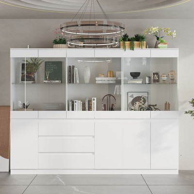 Famapy Modular Kitchen Pantry Cabinet with Light & Glass Doors