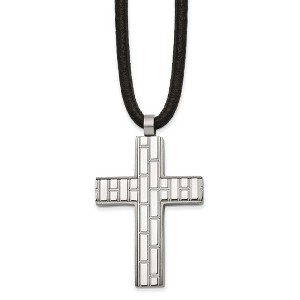 Chisel Stainless Steel Brushed and Brick Design Cross on a Pendant 19.5" Black Rubber Cord Necklace - 1 of 1