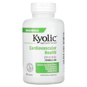 Kyolic Aged Garlic Extract, Cardiovascular Health, Original Formula 100, 600 mg, 200 Capsules (300 mg Per Capsule) - 1 of 2
