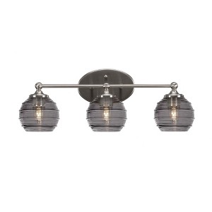 Toltec Lighting Capri 3 - Light Vanity in  Brushed Nickel with 6" Smoke Ribbed Shade - 1 of 2
