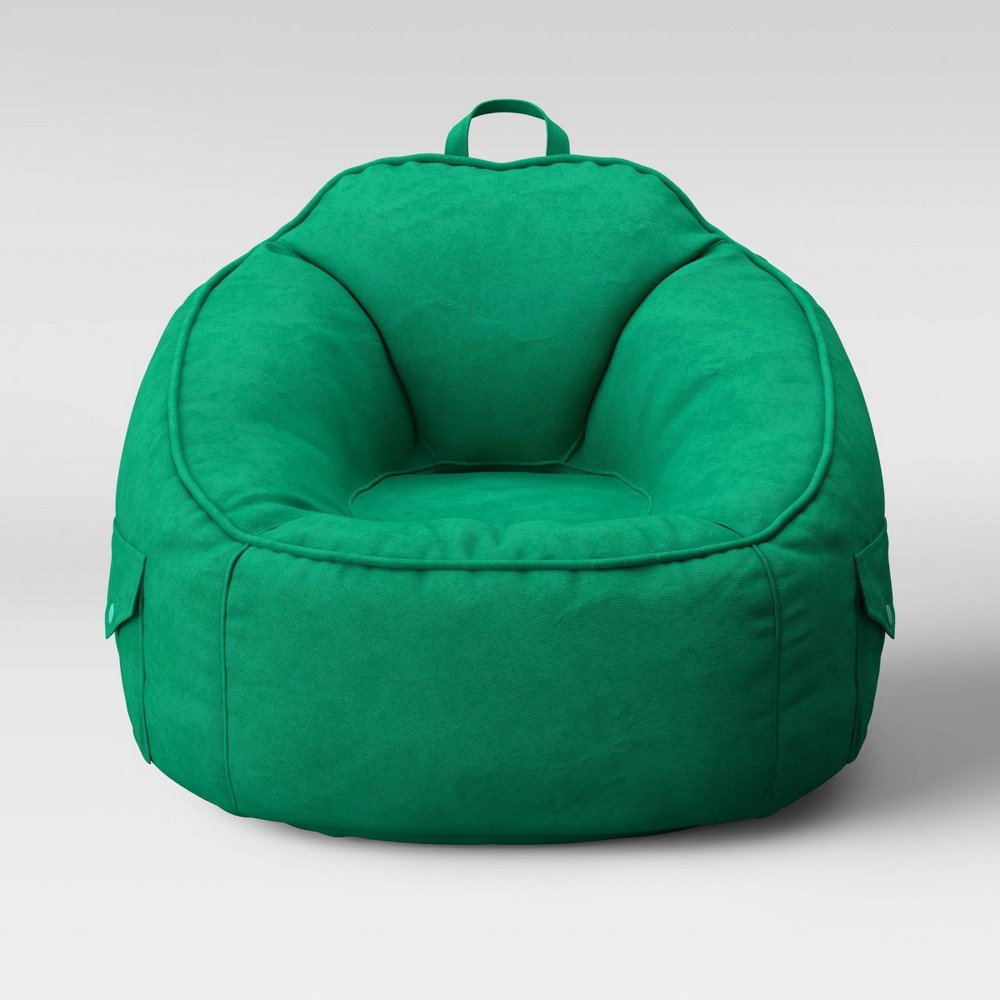 Photos - Bean Bag Canvas Kids'  Chair Strut Green - Pillowfort™