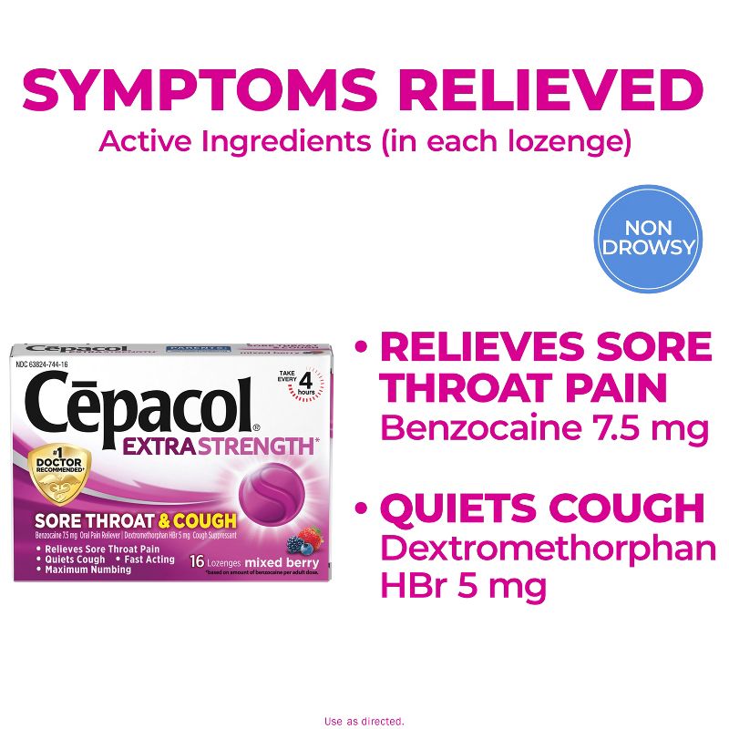 Cepacol Extra Strength Sore Throat & Cough Lozenges - Benzocaine - Mixed Berry - 16ct, 4 of 9