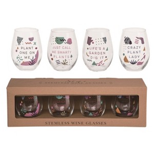 Transpac Glass 18 oz Multicolor Spring Stemless Plant Enthusiast Wine Glasses Set of 4 - 1 of 2