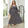 Plus Size Women's V Neck Long Sleeve Maxi Dress Floor Length Elegant Casual - 2 of 4