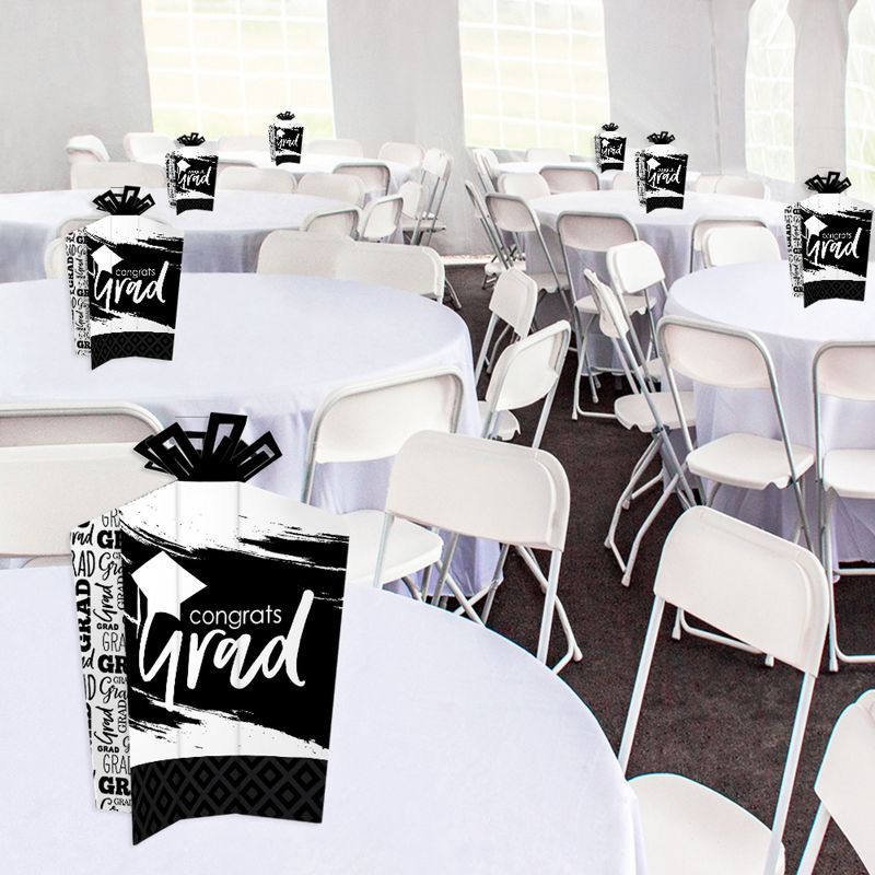Big Dot of Happiness Black and White Graduation Table Decorations - Party Fold and Flare Centerpieces - 10 Count, 2 of 8