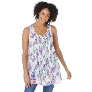 Woman Within Plus Size Sleeveless Pintuck Gauze Shirt - 1 of 4