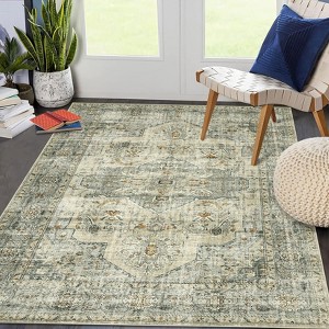6x9 Living Room Rug Anti-Slip Low Pile Carpet Ultra-Thin Vintage Distressed Floor Carpet Stain Resistant Non-Shedding - 1 of 4