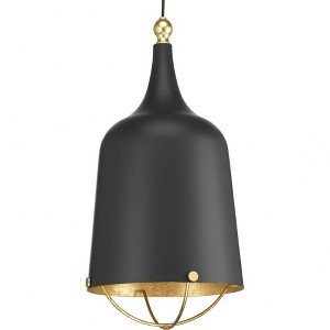 Progress Lighting Era 1-Light Mini-Pendant, Black/Gold, Cloth Covered Cord, Canopy Included, Canopy Diameter: 5.5" - 1 of 2