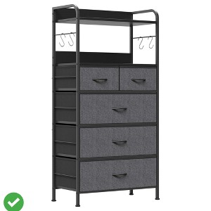 5 Drawer Dresser Tall Dresser for Bedroom Storage Organizer with Fabric Bins Wood Top - 1 of 4