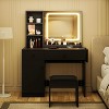 LED Lighted Vanity Desk with Mirror, Makeup Table with Drawers, Open Shelving & Storage Cabinet, Includes Faux Leather Stool, Vanity Set for Bedroom - 4 of 4