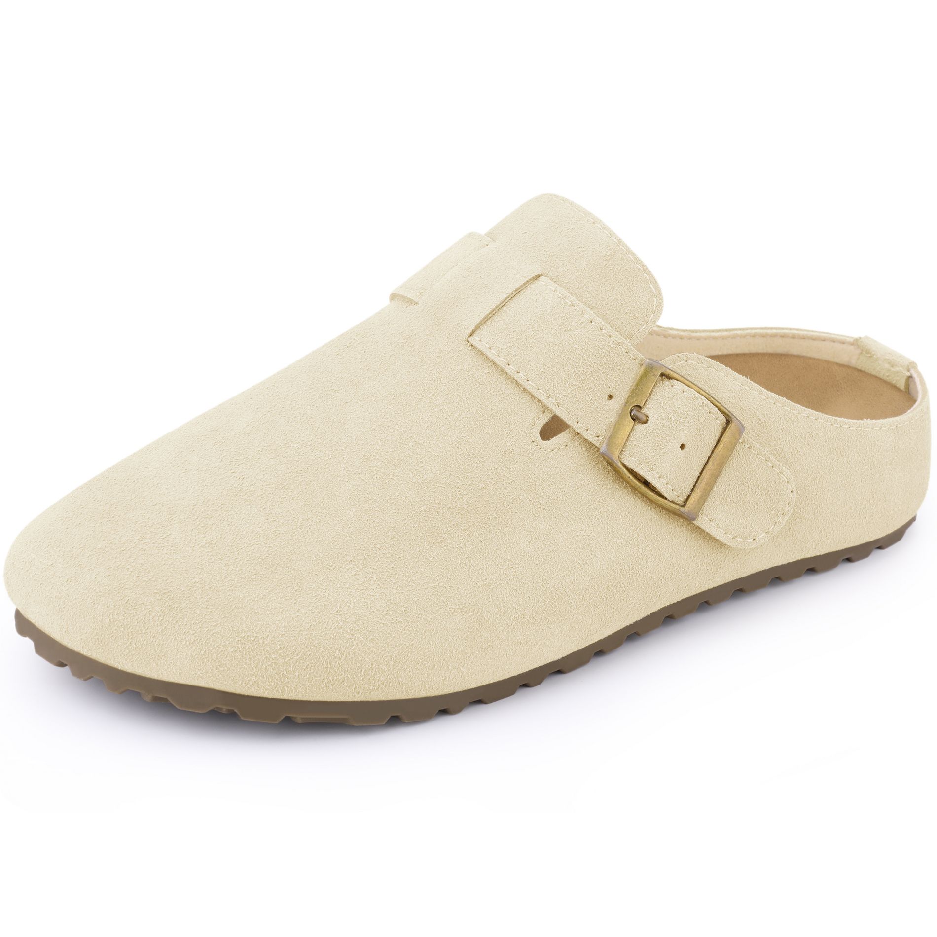 BLISSFUL STEP Women's Round Toe Suede Clogs Cork Platform Mules with Slip on Slippers