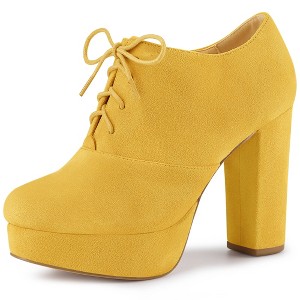 Allegra K Women's Platform Chunky Heel Lace Up Booties - 1 of 4