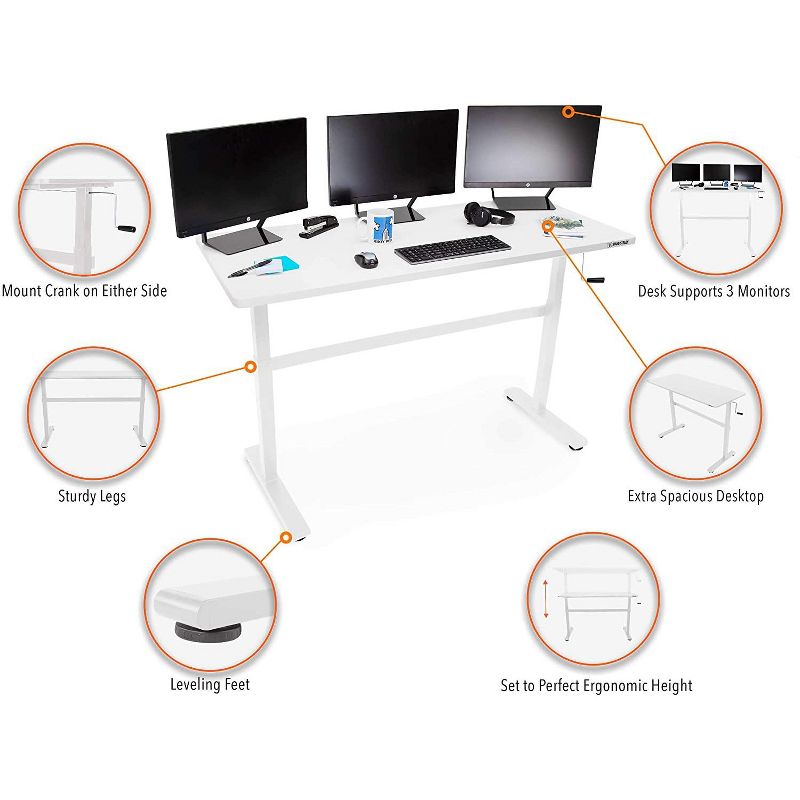 Tranzendesk Standing Desk – 55" Manual Height Adjustable Workstation – White – Stand Steady, 5 of 13
