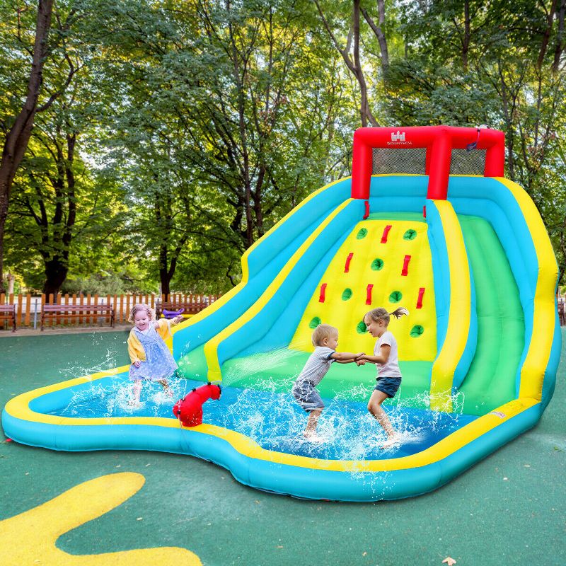 Costway Inflatable Mighty Water Park Bouncy Splash Pool Climbing Wall w/ 735W Blower, 4 of 11