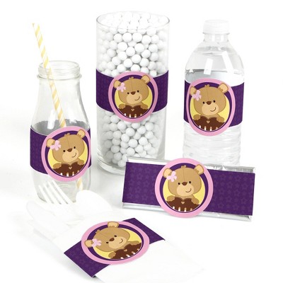 Big Dot of Happiness Baby Girl Teddy Bear - DIY Party Supplies - Baby Shower DIY Wrapper Favors & Decorations - Set of 15