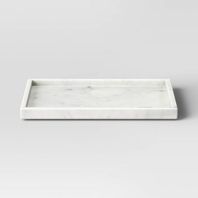 White Rectangular Marble Tray with Raised Sides