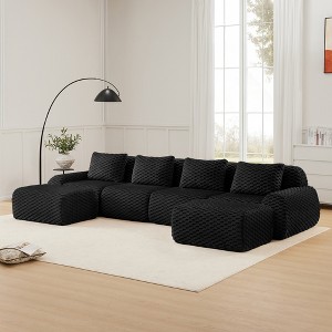 146'' Flannelette U-Shaped Modular Sectional Sofa with Movable Ottoman, Boneless Design, and Deep Seat - 1 of 4