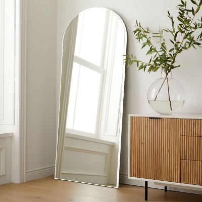 21 In W X 64 In H Oversized Arch Wood Full Length White Wall Mounted Standing Mirror Floor ...