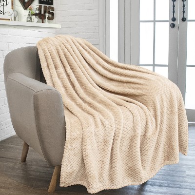 Image of PAVILIA Soft Waffle Blanket Throw for Sofa Bed, Lightweight Plush Warm Blanket for Couch , Ivory Cream/Throw - 50x60