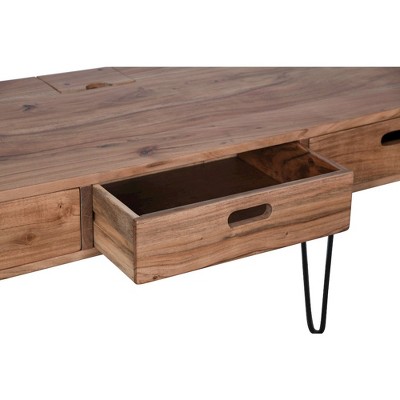 Black Acacia Wood Desk with Drawer, Power Outlet, USB Port