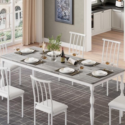 Rectangular Dining Table for 6, 78 Inch Rustic Farmhouse Kitchen Table with Large Tabletop