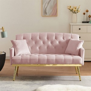 Upholstered Loveseat Couch With 2 Pillows Metal Legs Foam Couch Sleeper Sofa For Guest Room Office Living Room - 1 of 4