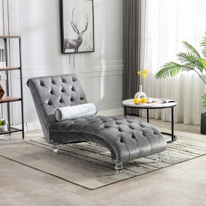 Okak Luxurious Velvet Button Tufted Chaise Lounge Chair with Transparent Feet,Comfy Upholstered Accent Chair for Bedroom,Living Room,Office - 1 of 4
