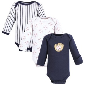 Luvable Friends Boys Preemie Long Sleeve Bodysuits 3pk, Baseball, Preemie - 1 of 4