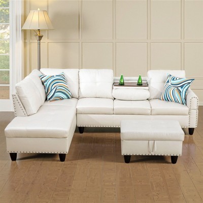 Modern 3-Piece L-Shaped Sofa Set in Black Synthetic Leather