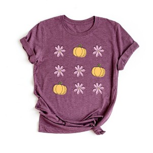 Simply Sage Market Women's Pumpkin And Flowers Short Sleeve Graphic Tee - 1 of 2