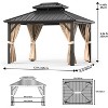 Hardtop Gazebo 10x12FT, Aluminum Frame Canopy with Double Metal Roof, with Netting, All Weather Permanent Pavilion for Backyard, Patio and Deck,Khaki - 2 of 4