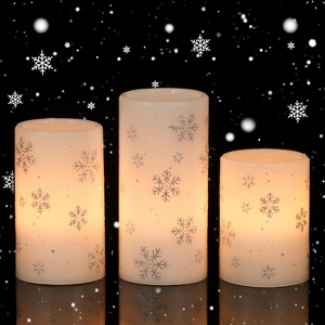 Pack 3 Christmas Decor Flameless Flickering Candles with Automatic Timers, Battery Operated - 1 of 4