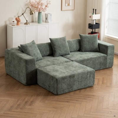 Modular Sectional Sofa With L-Shaped Lounge,Green Cloud Modular Sofa With Deep Cushions,Convertible Sectional Sofa for Living Room-Maison Boucle