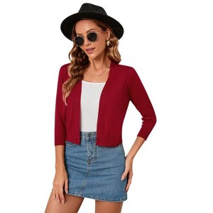 Coolmee Women's 3/4 Sleeve Cropped Cardigan Knit Sweaters Lightweight Open Front Shrug Bolero - 1 of 4