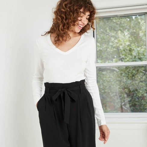 Women S Long Sleeve V Neck Fitted T Shirt A New Day White Xxl Target