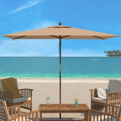 Aklin 10-Ft Beige Wooden Pulley Market Umbrella