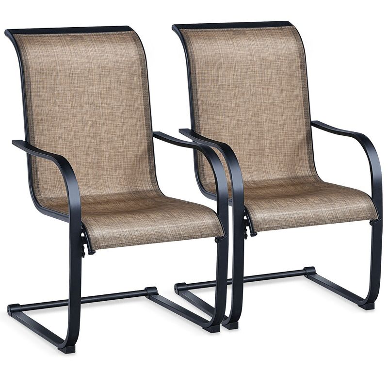 Tangkula 2PCS Patio Dining Chairs C spring motion High Backrest Armrest Brown, 1 of 10