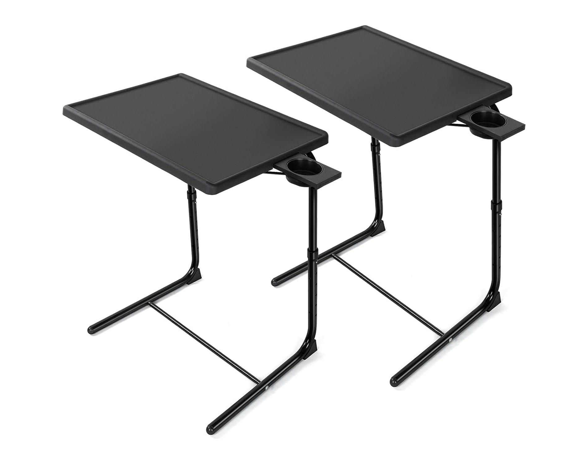 HUANUO Adjustable TV Tray Table (2 Pack) - Folding table for bed & sofa with 6 height settings and 3 tilt angles